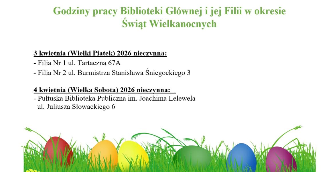 Godziny pracy Biblioteki Głównej i jej Filii w okresie Świąt Wielkanocnych