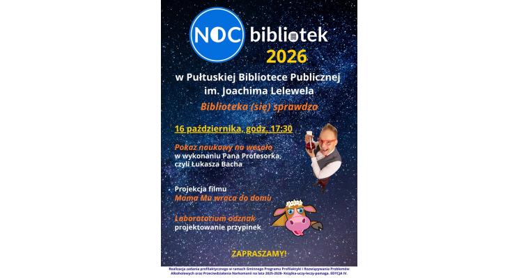 Noc bibliotek 2026, 16 października godz. 17.30